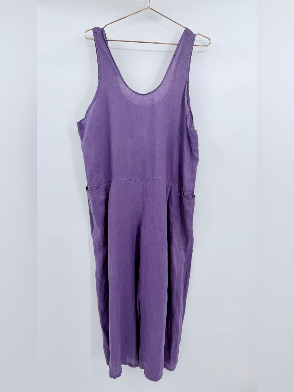 FLAX Wide Leg Linen Scoop Neck Oversized Jumpsuit in Purple - Picture 2 of 9